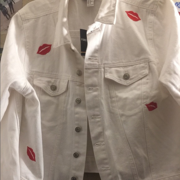 red and white jean jacket